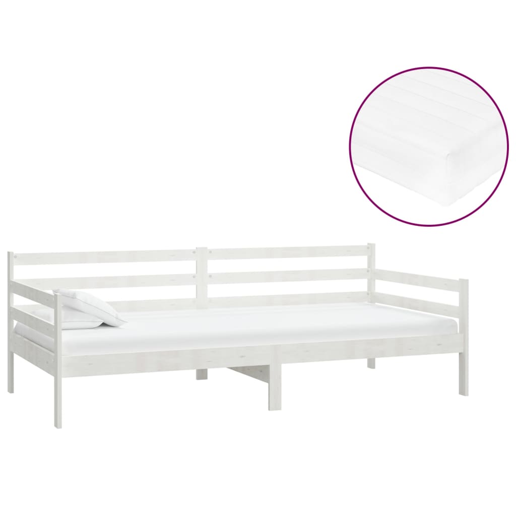 daybed med madras 90x200 cm massivt fyrretræ hvid