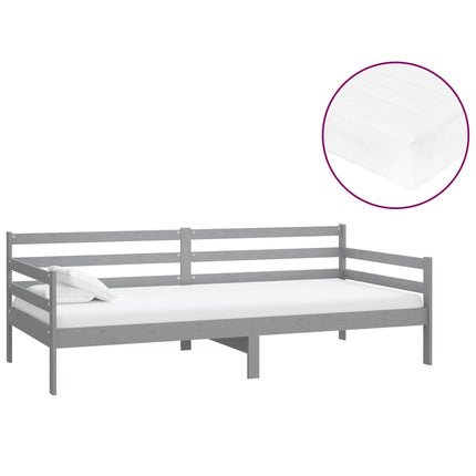 daybed med madras 90x200 cm massivt fyrretræ grå