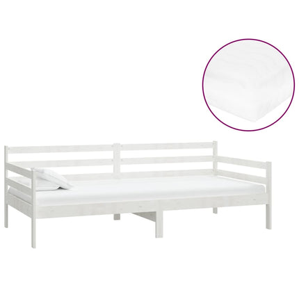 daybed med madras 90x200 cm massivt fyrretræ hvid