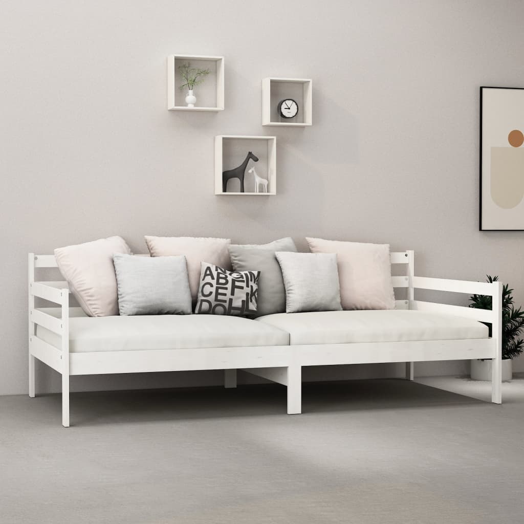 daybed med madras 90x200 cm massivt fyrretræ hvid