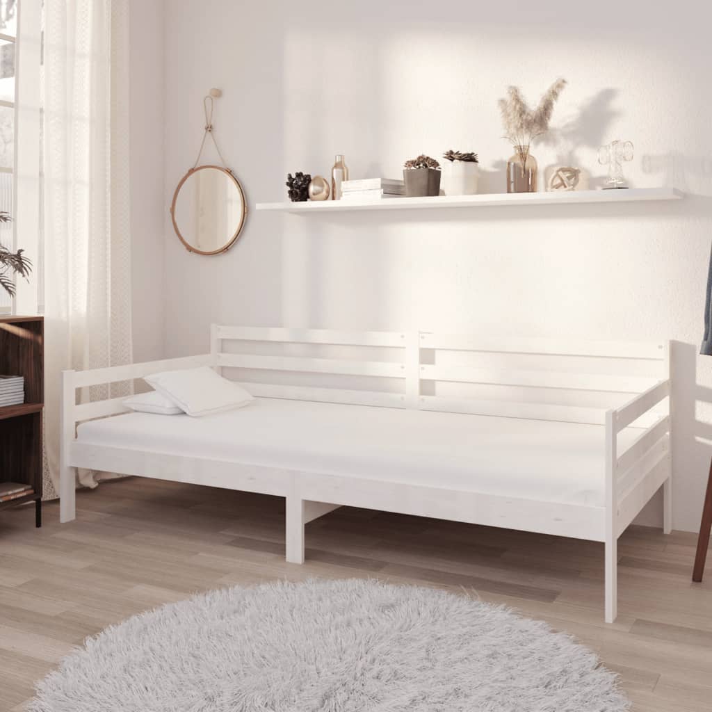 daybed med madras 90x200 cm massivt fyrretræ hvid billede