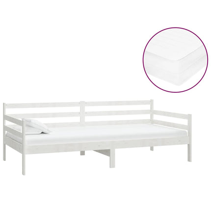 daybed med madras 90x200 cm massivt fyrretræ hvid