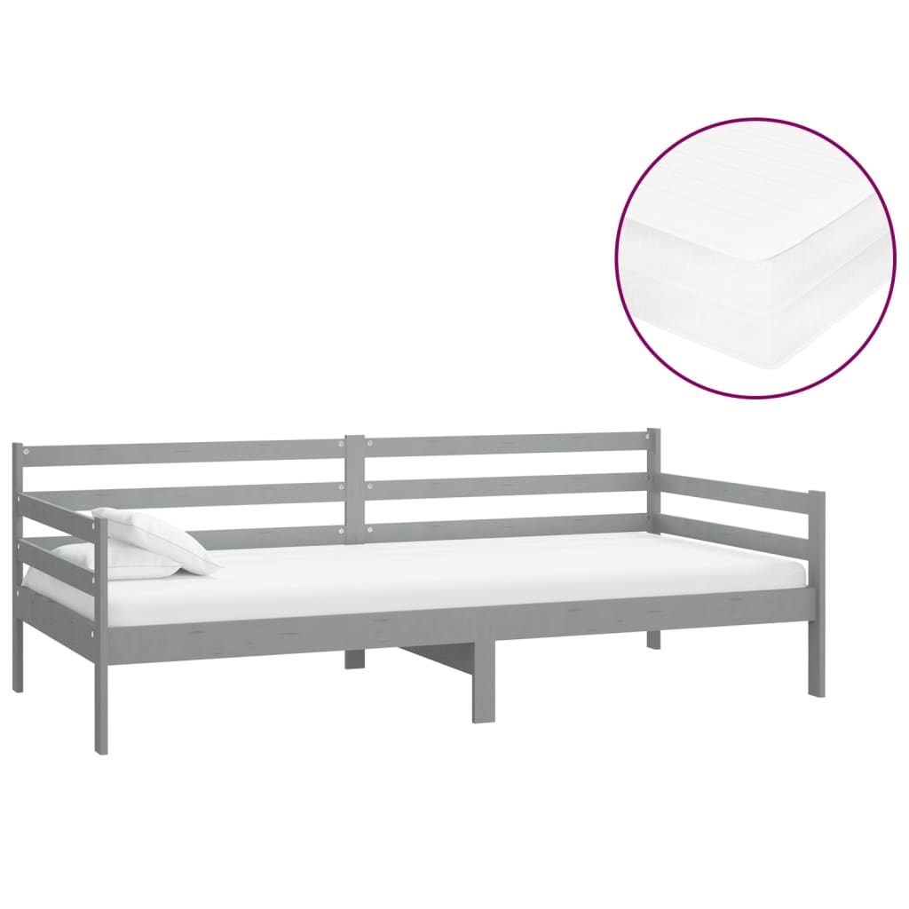 daybed med madras 90x200 cm massivt fyrretræ grå