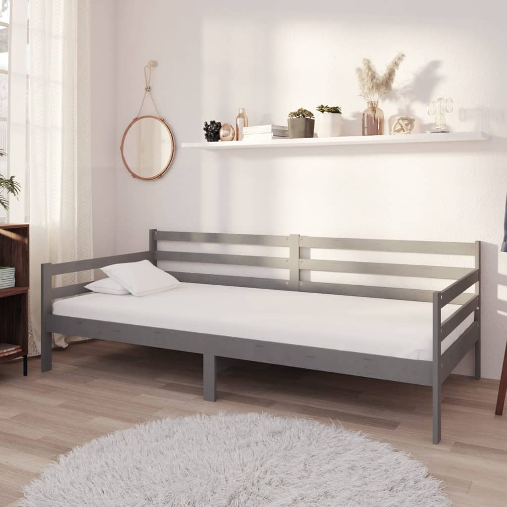 daybed med madras 90x200 cm massivt fyrretræ grå billede