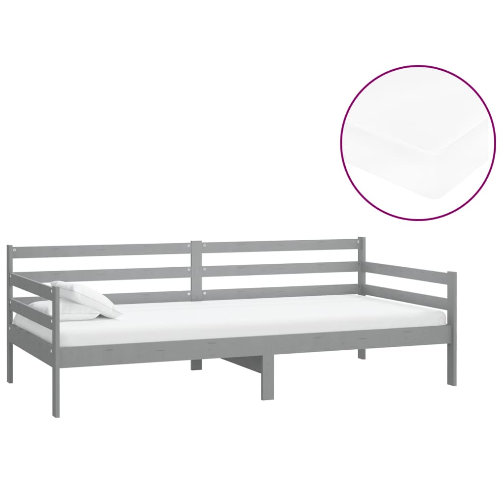 daybed med madras 90x200 cm massivt fyrretræ grå