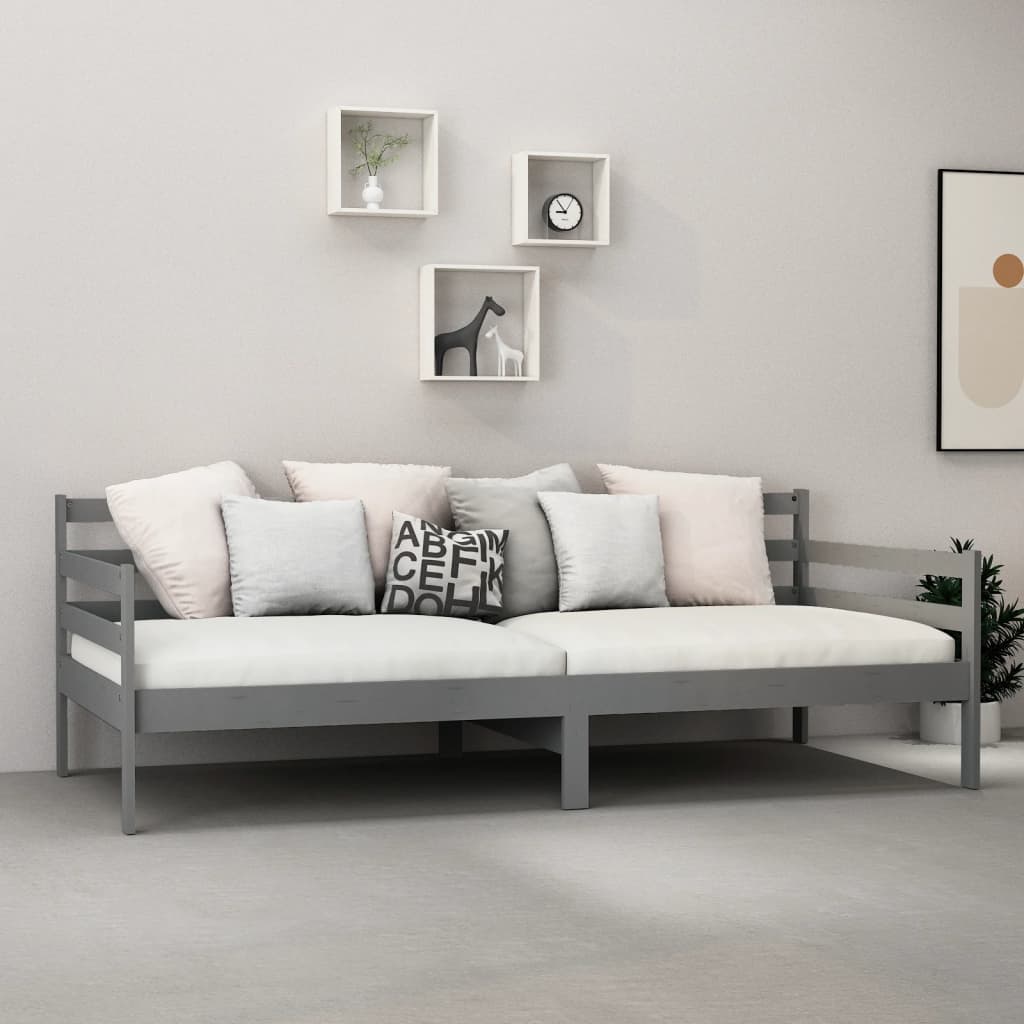 daybed med madras 90x200 cm massivt fyrretræ grå