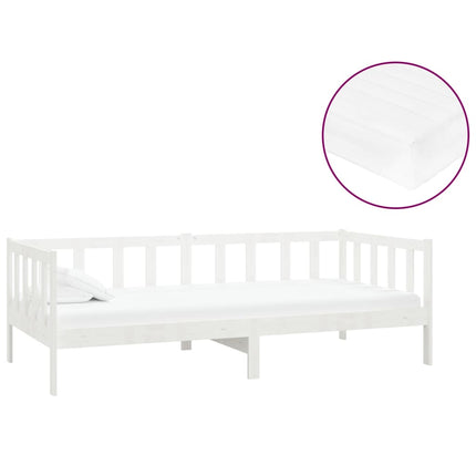daybed med madras 90x200 cm massivt fyrretræ hvid