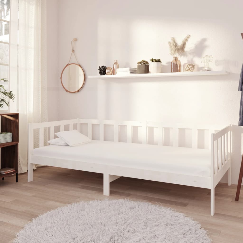 daybed med madras 90x200 cm massivt fyrretræ hvid billede