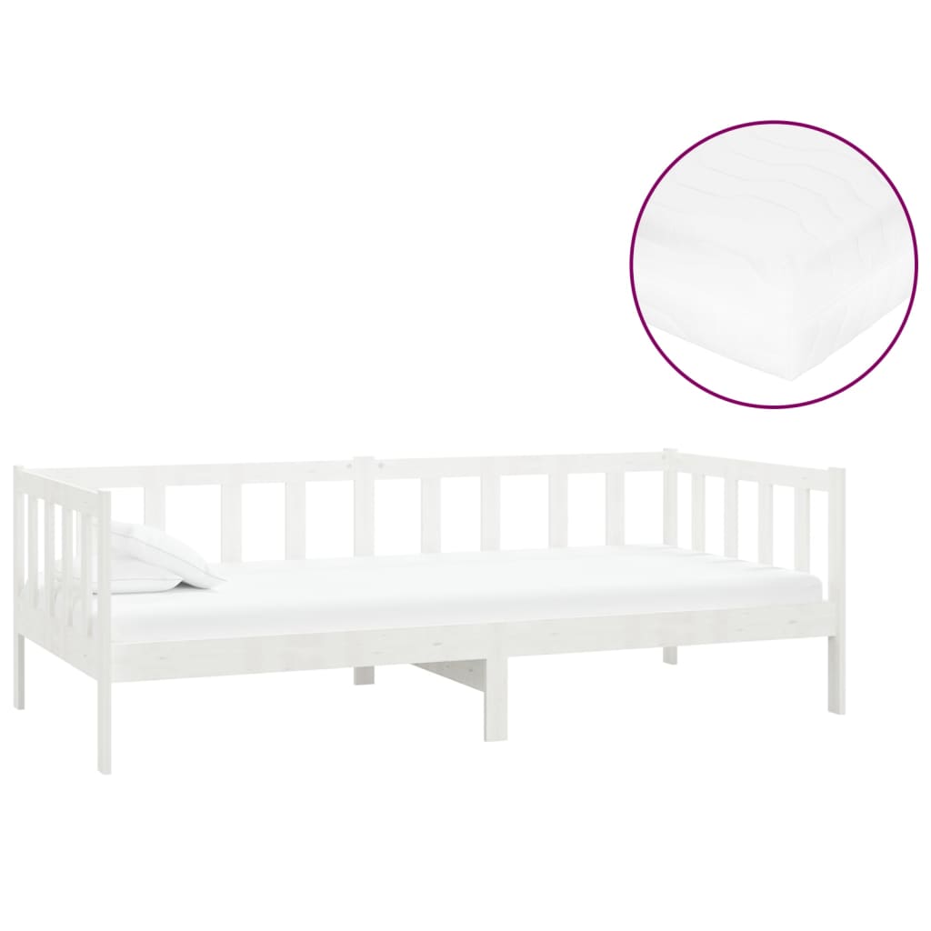 daybed med madras 90x200 cm massivt fyrretræ hvid