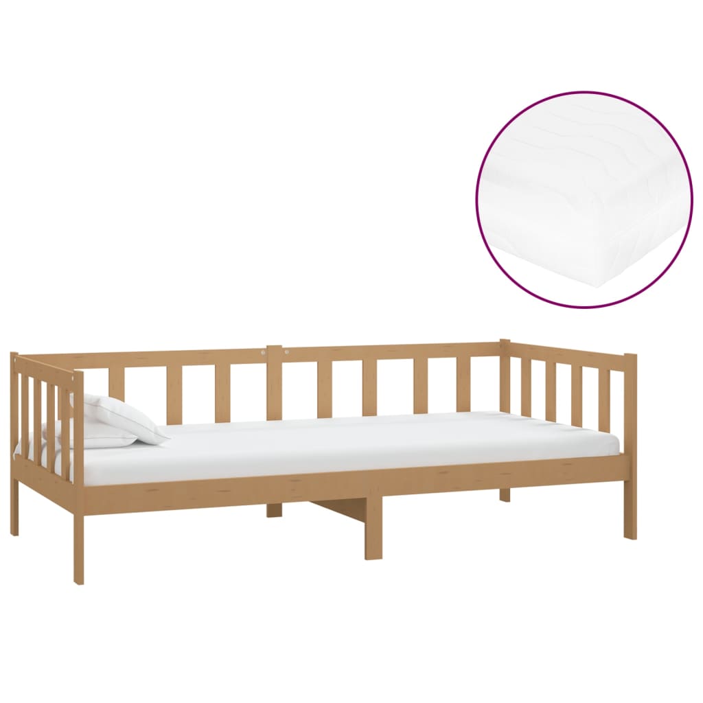 daybed med madras 90x200 cm massivt fyrretræ gyldenbrun