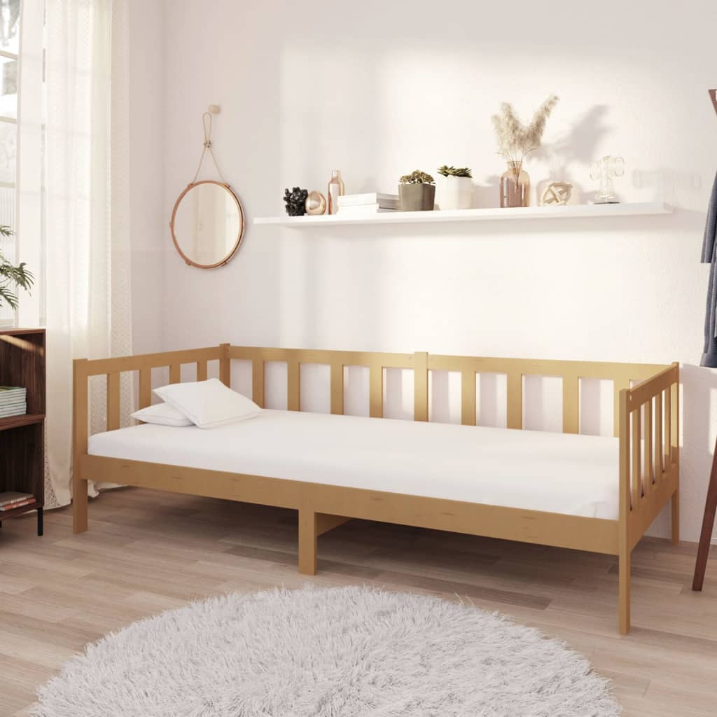 daybed med madras 90x200 cm massivt fyrretræ gyldenbrun billede