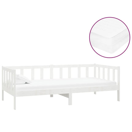 daybed med madras 90x200 cm massivt fyrretræ hvid