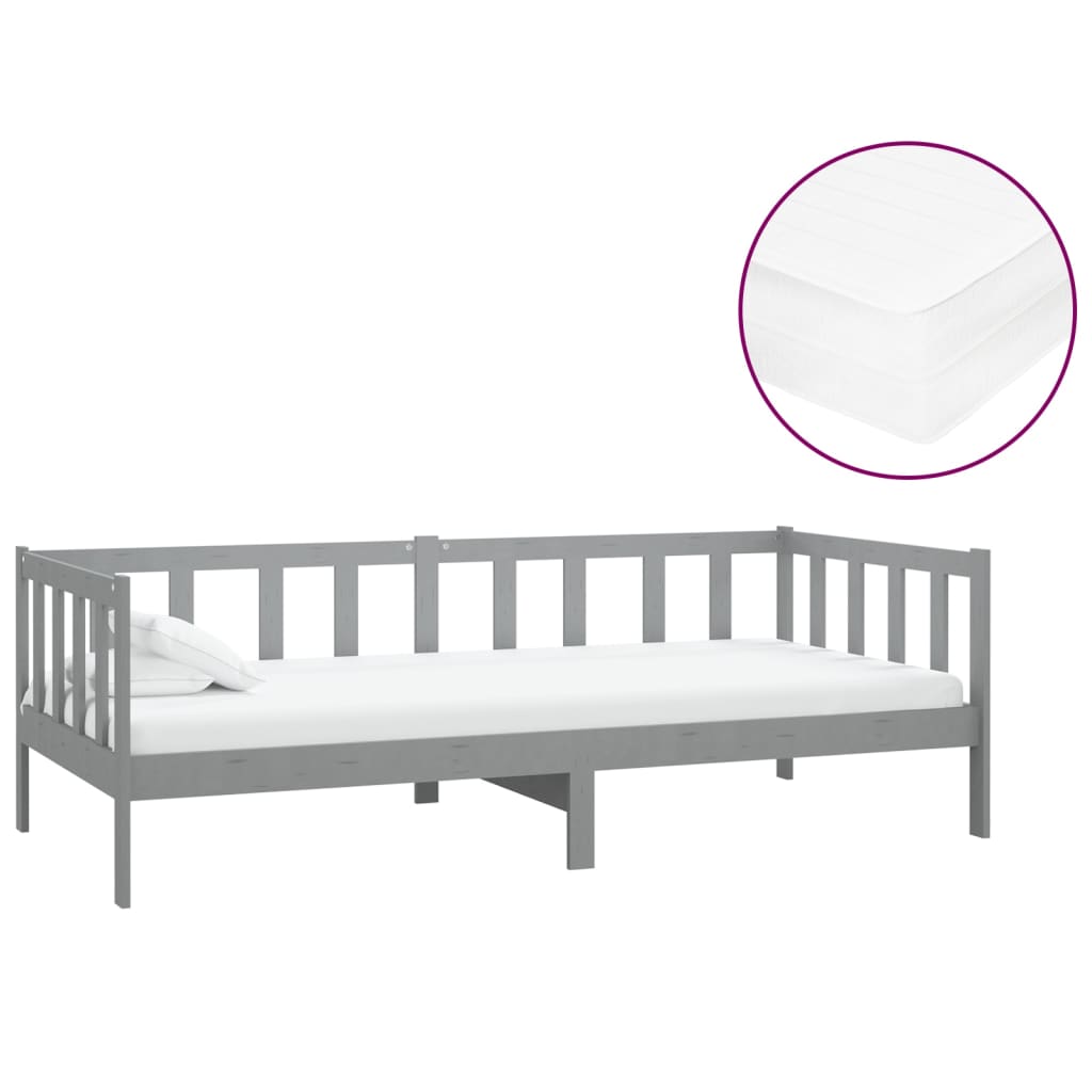 daybed med madras 90x200 cm massivt fyrretræ grå