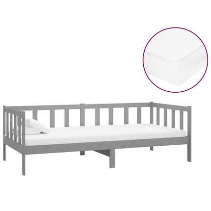 daybed med madras 90x200 cm massivt fyrretræ grå
