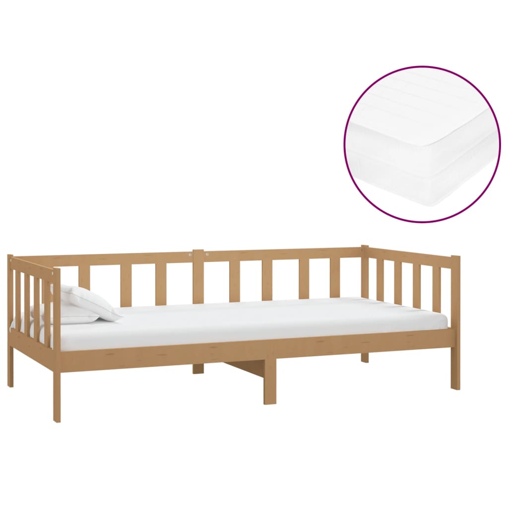 daybed med madras 90x200 cm massivt fyrretræ gyldenbrun