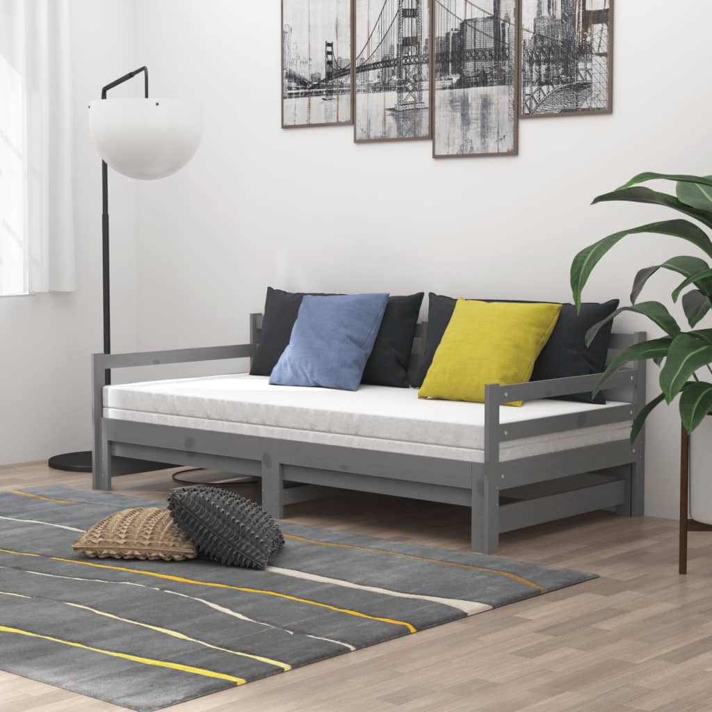 daybed med udtræk 2x(90x200) cm massivt fyrretræ grå