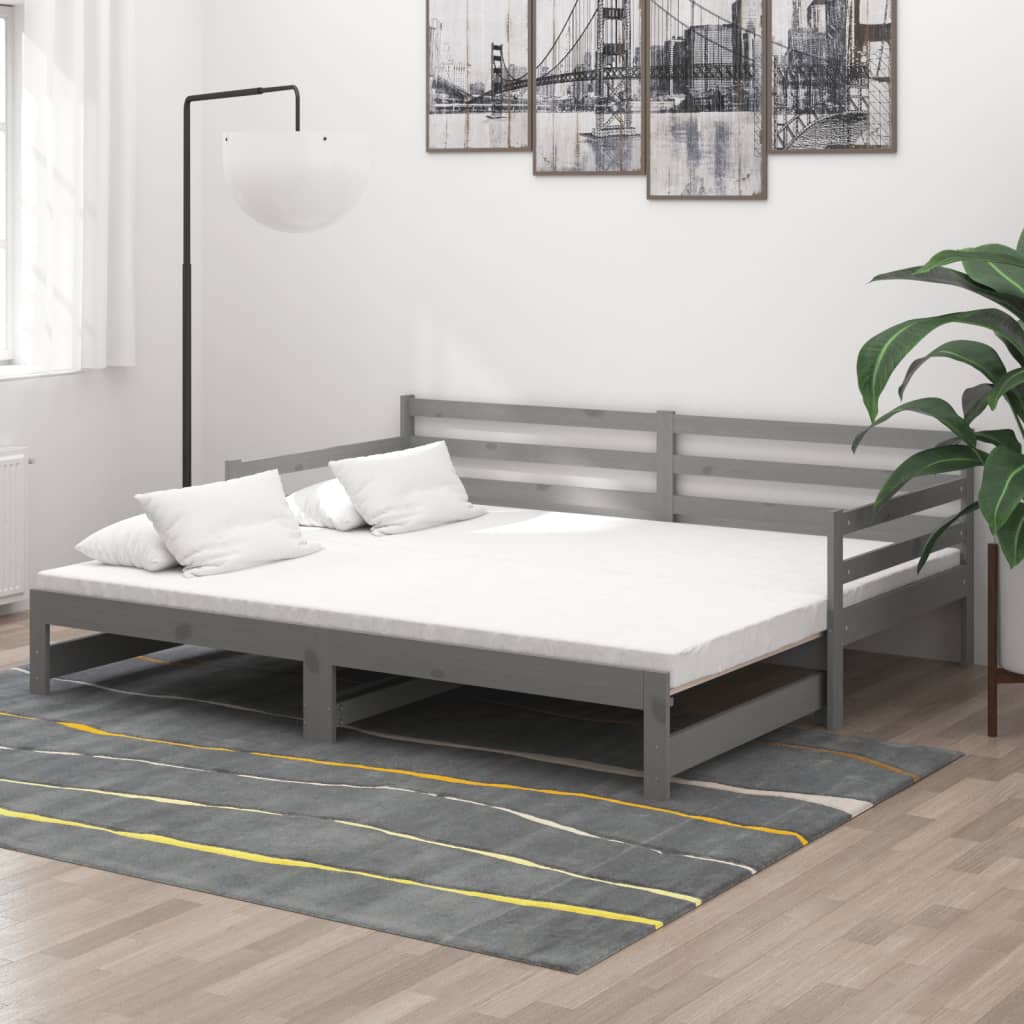 daybed med udtræk 2x(90x200) cm massivt fyrretræ grå billede