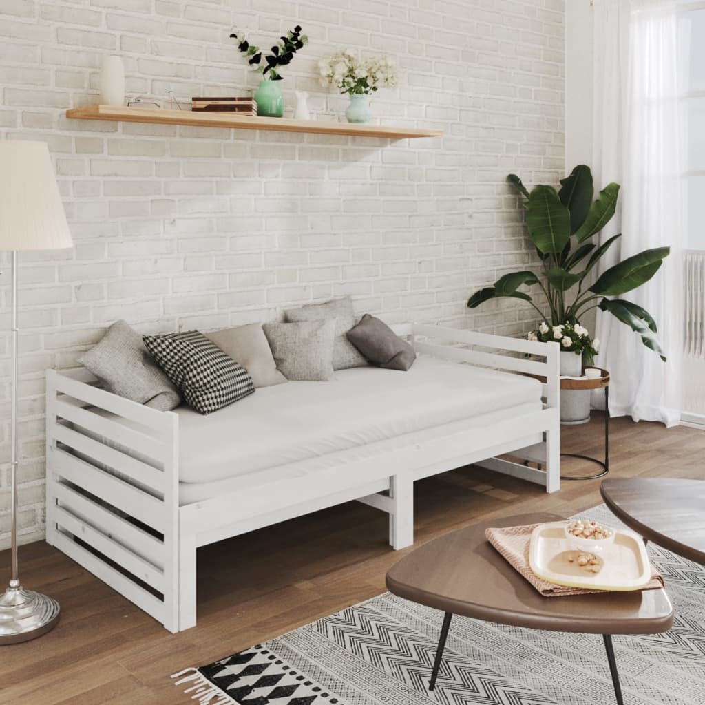 daybed med udtræk 2x(90x200) cm massivt fyrretræ hvid
