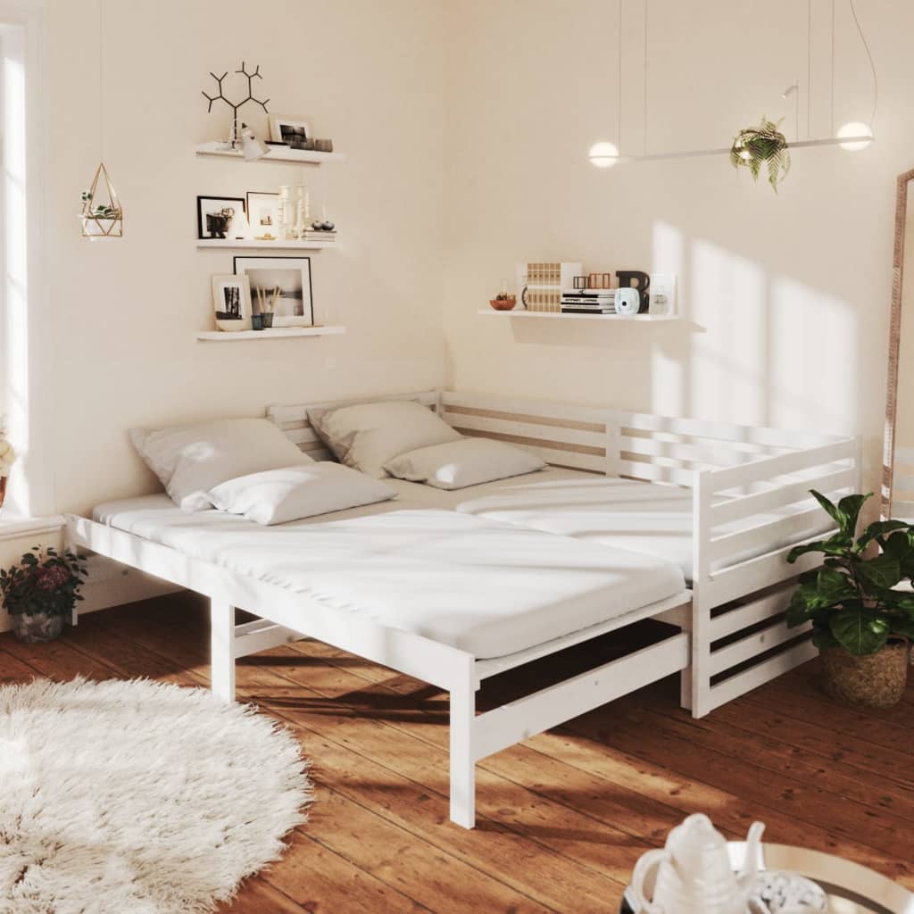 daybed med udtræk 2x(90x200) cm massivt fyrretræ hvid billede