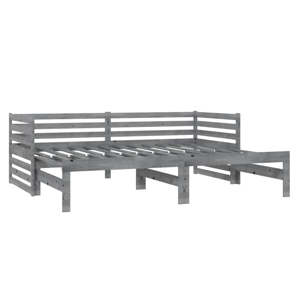 daybed med udtræk 2x(90x200) cm massivt fyrretræ grå
