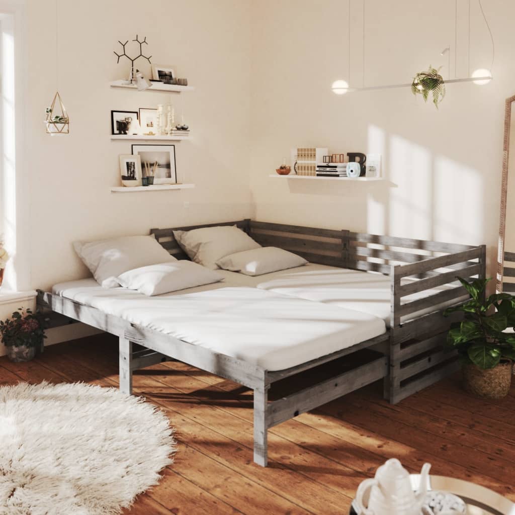 daybed med udtræk 2x(90x200) cm massivt fyrretræ grå billede