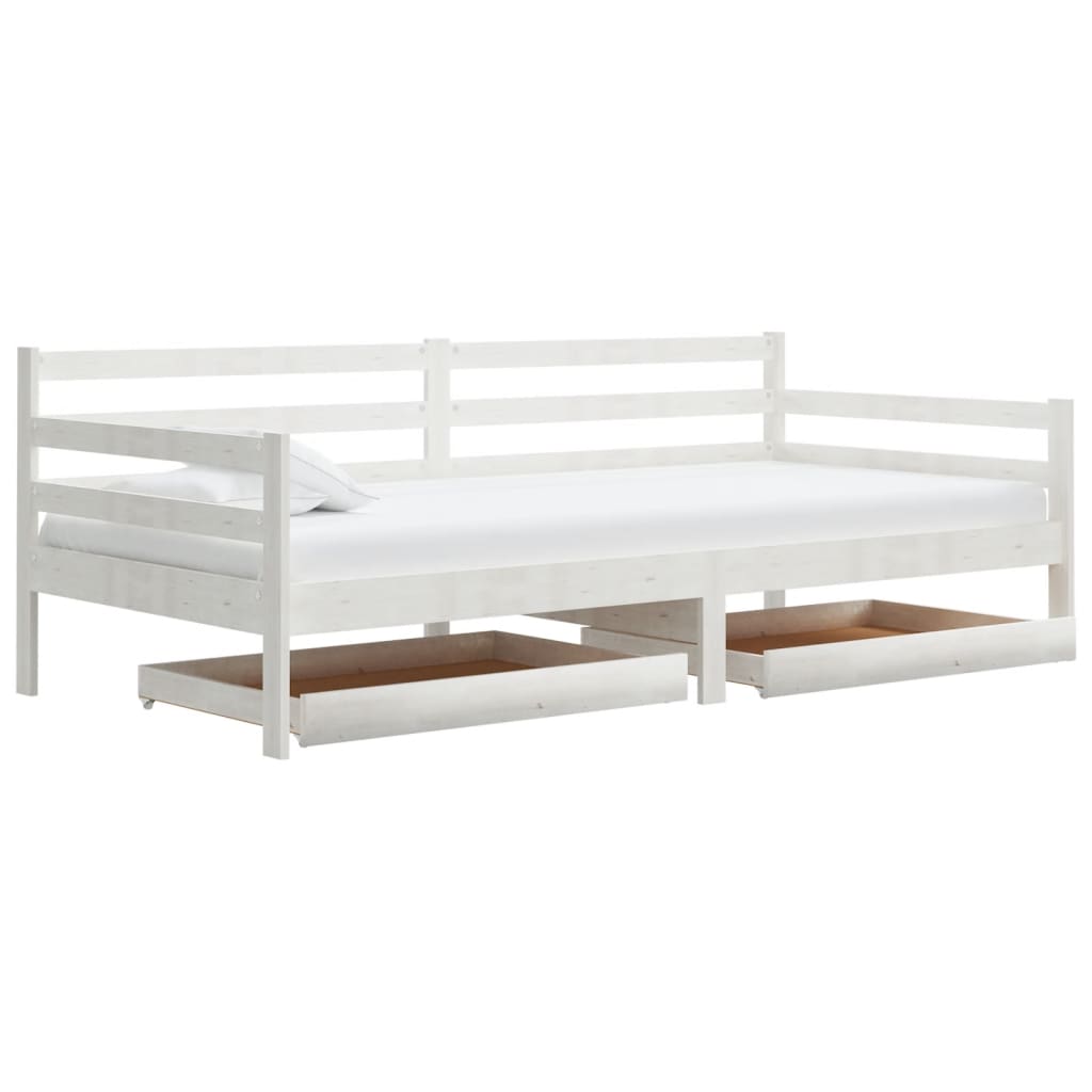 daybed med skuffer 90x200 cm massivt fyrretræ hvid