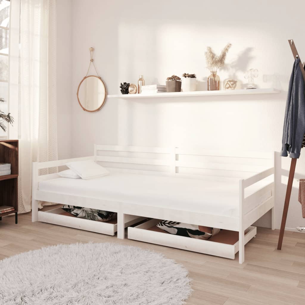 daybed med skuffer 90x200 cm massivt fyrretræ hvid billede