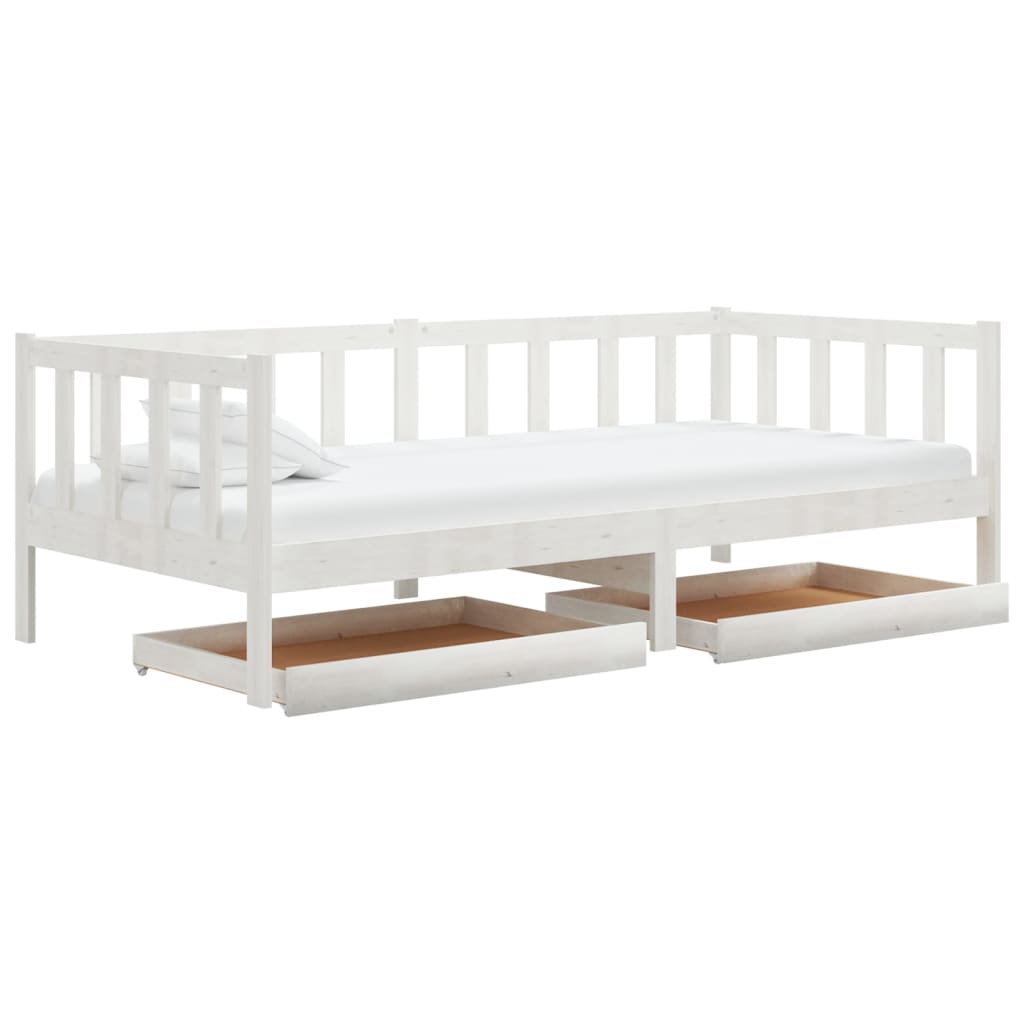 daybed med skuffer 90x200 cm massivt fyrretræ hvid