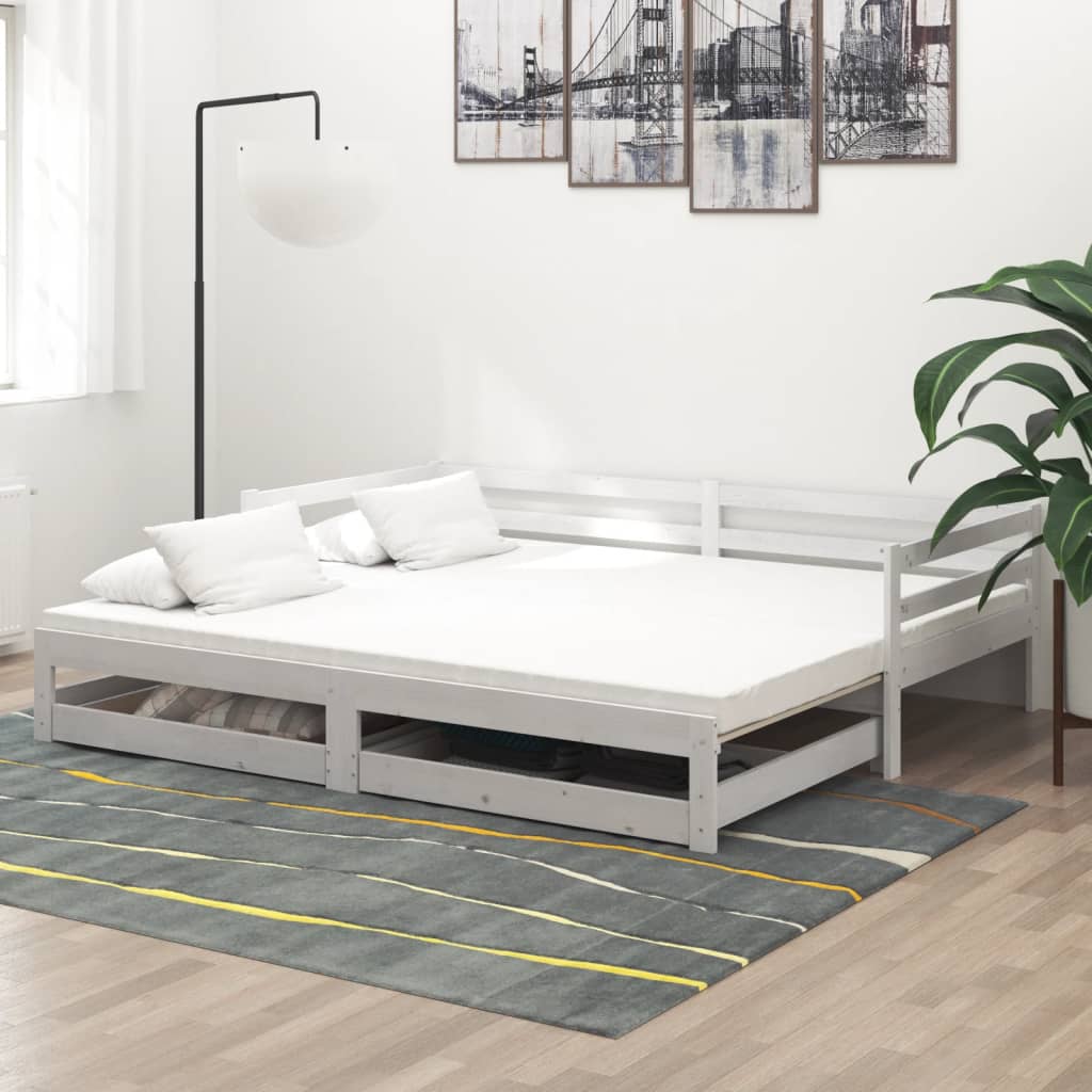 daybed med udtræk 2x(90x200) cm massivt fyrretræ hvid billede