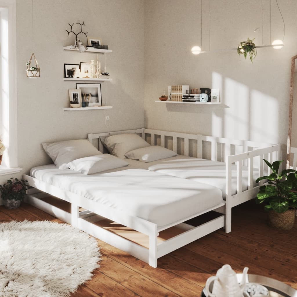 daybed med udtræk 2x(90x200) cm massivt fyrretræ hvid billede
