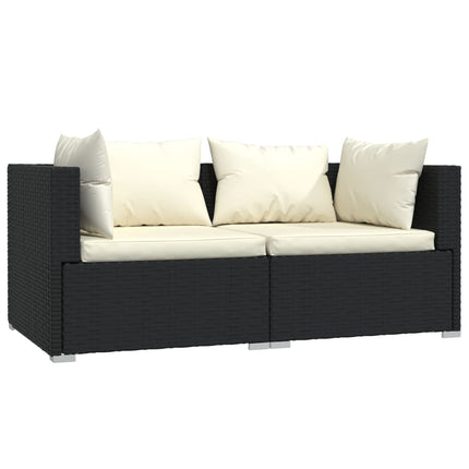 loungesæt til haven 3 dele med hynder polyrattan sort