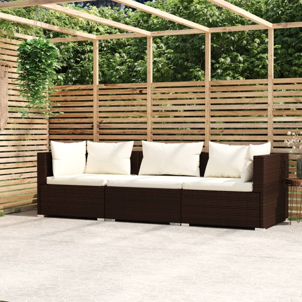 3-personers havesofa med hynder i brun polyrattan