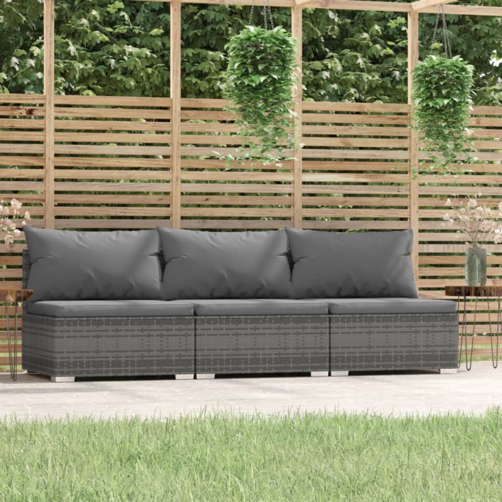 3-personers Sofa Med Hynder Polyrattan - Grå og antracitgrå / 3-Sædet