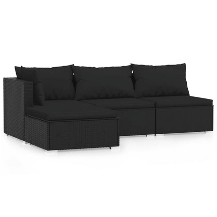 loungesæt til haven 4 dele med hynder polyrattan sort