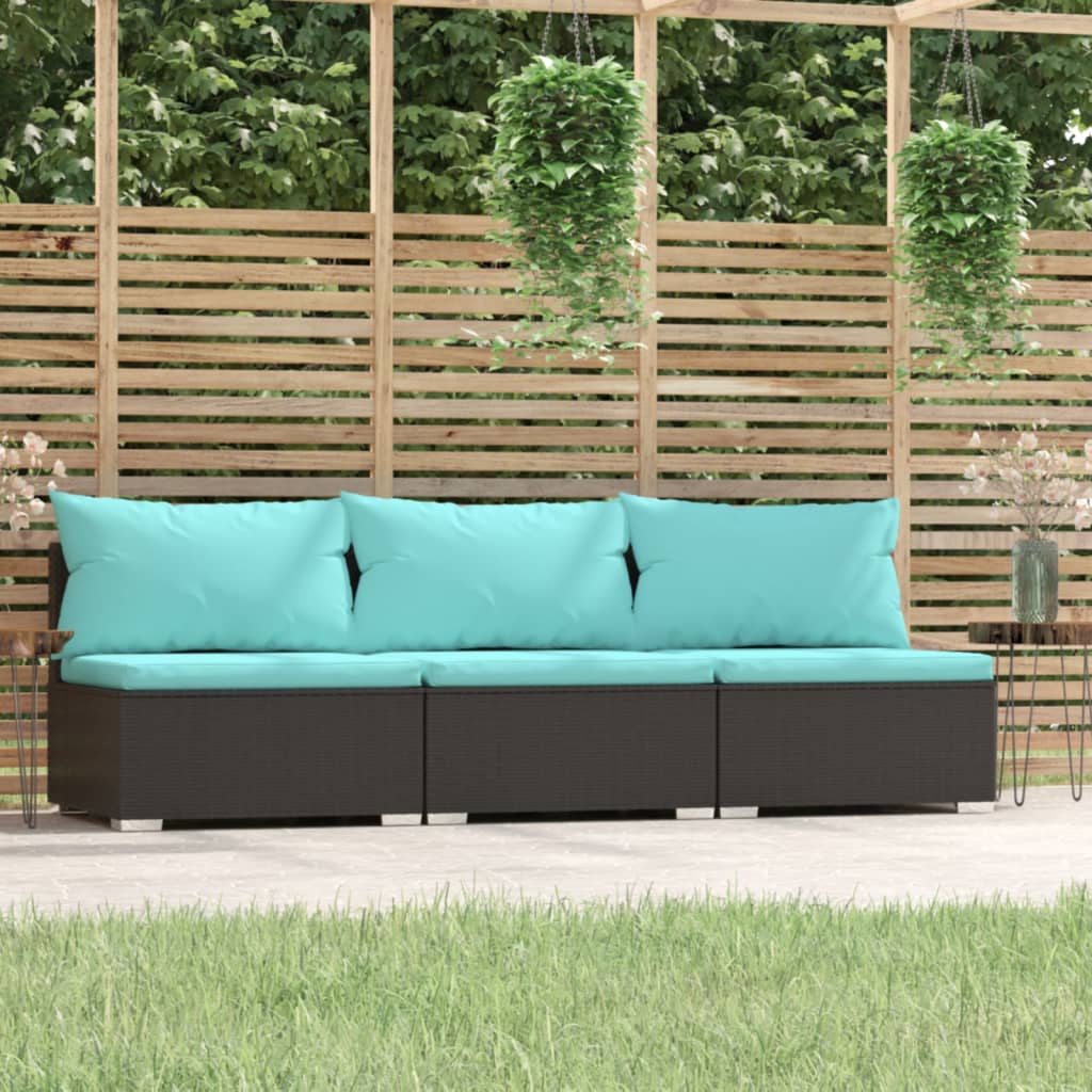 3-personers sofa med hynder polyrattan sort