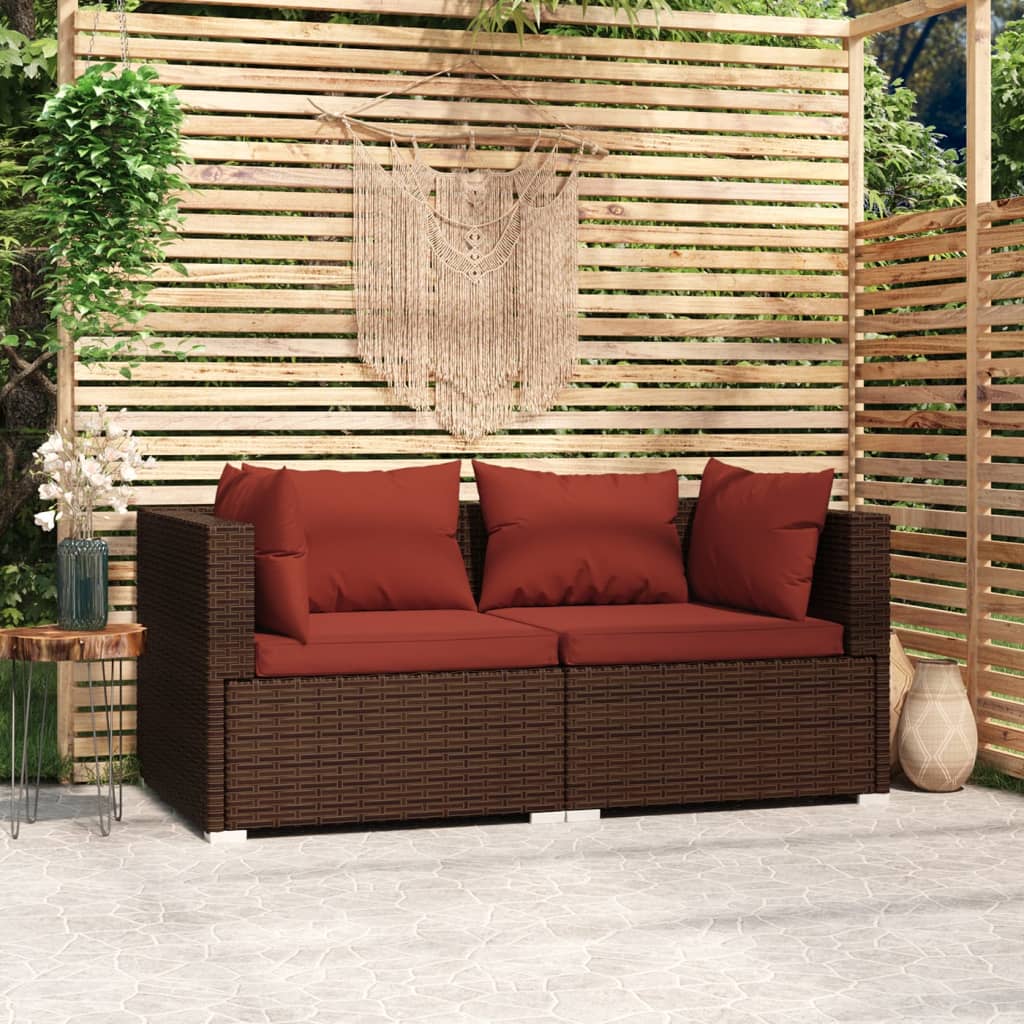 2-personers sofa med hynder polyrattan brun