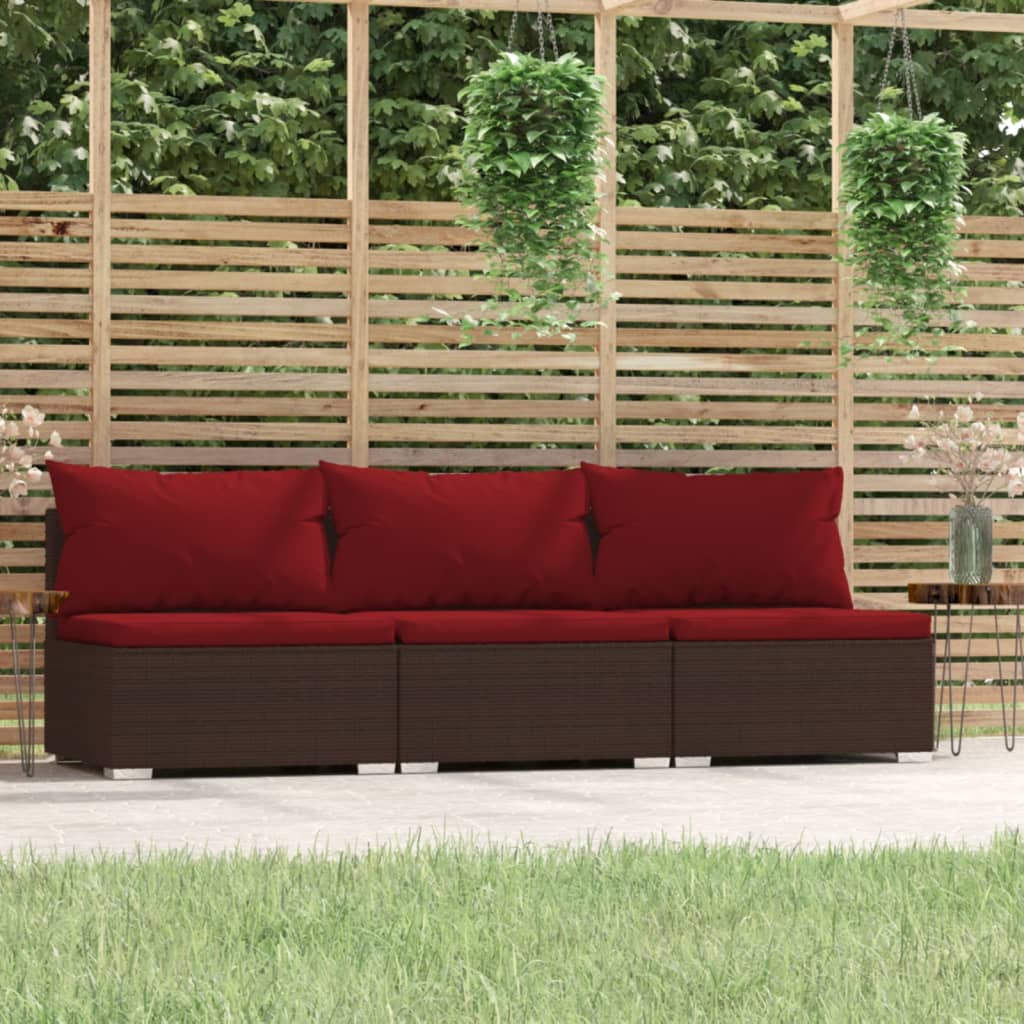 3-personers Sofa Med Hynder Polyrattan - Brun og kanelfarvet / 3-Sædet