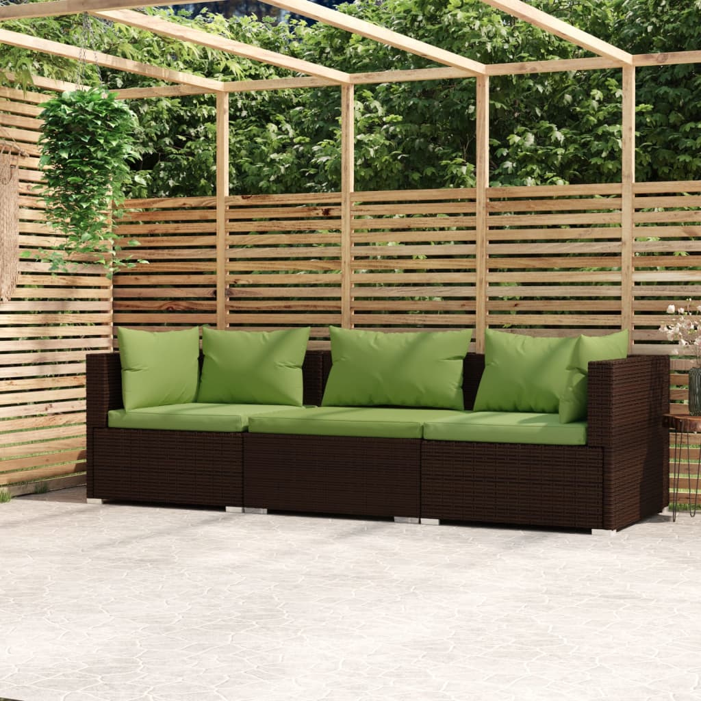 3-personers Sofa Med Hynder Polyrattan - Brun og grøn / 2X hjørnedel + midterdel