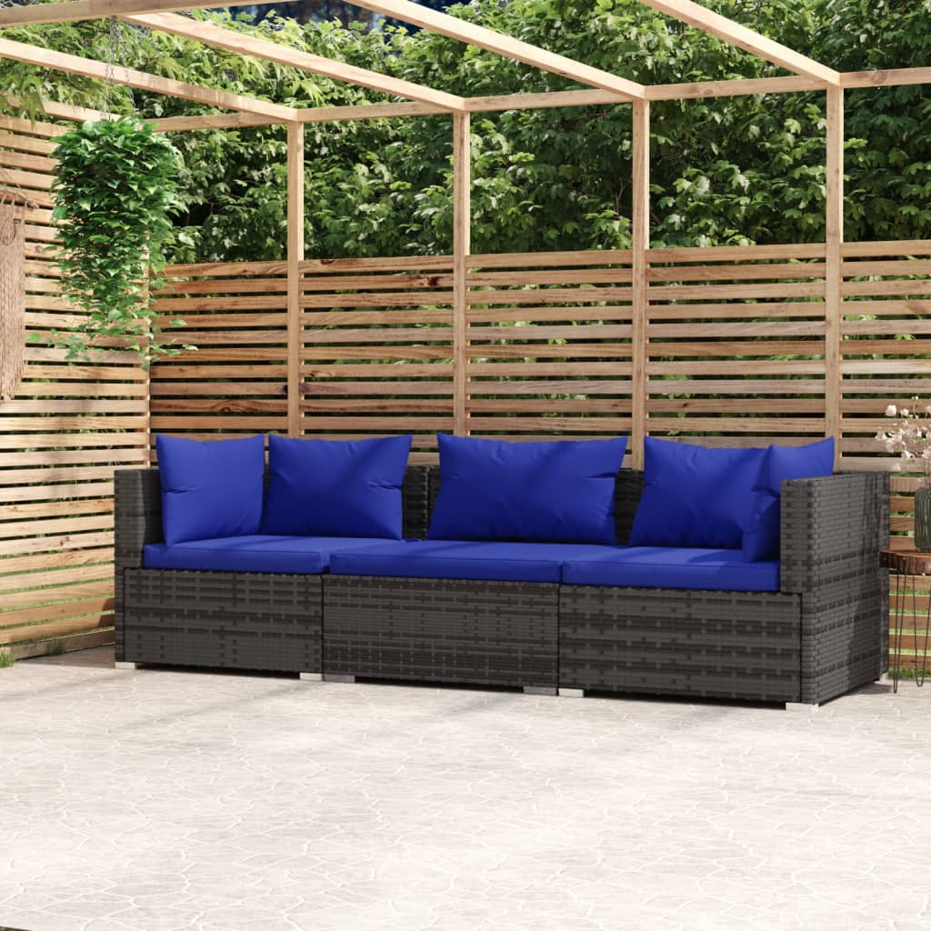 3-personers Sofa Med Hynder Polyrattan - Grå og mørkeblå / 2X hjørnedel + midterdel
