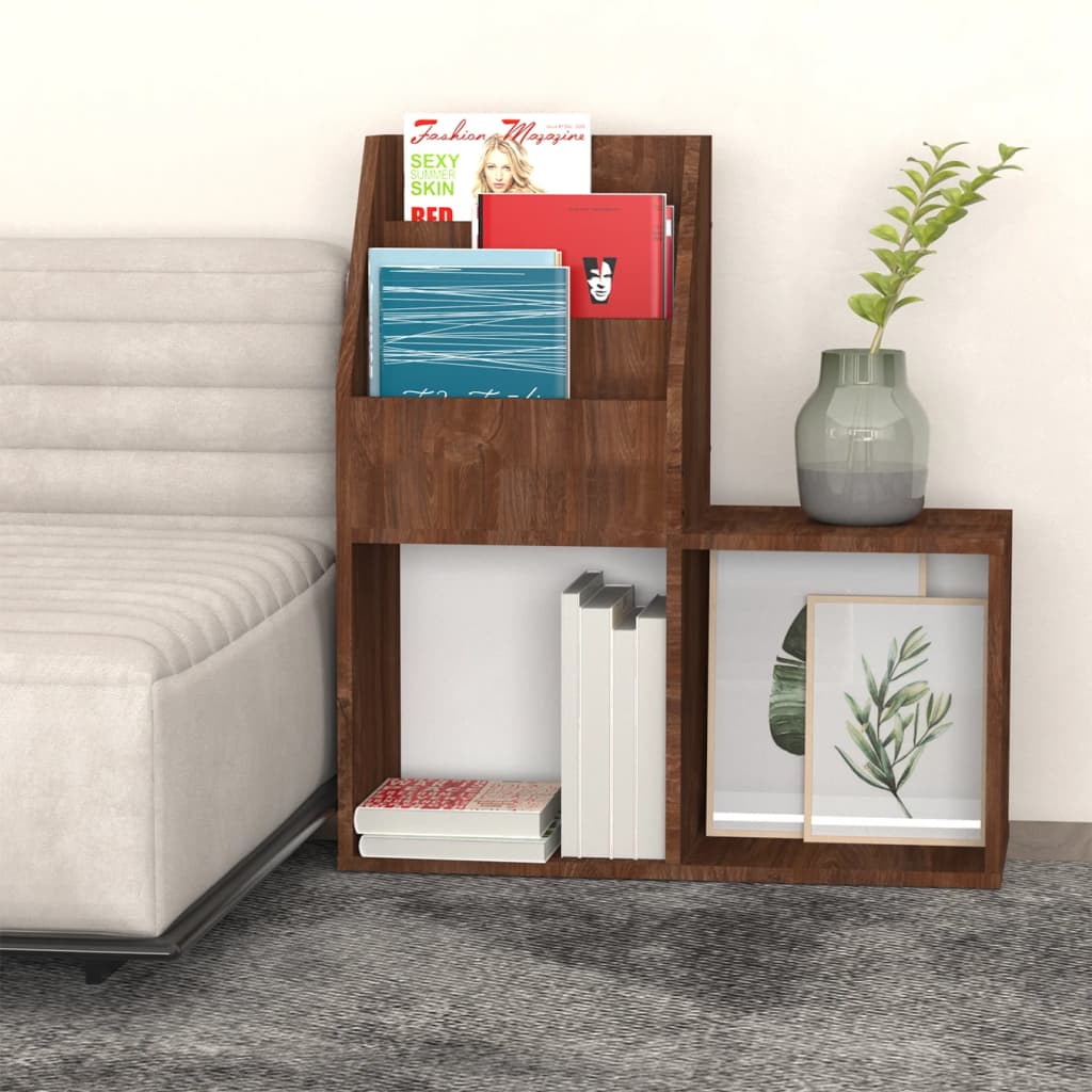 magasinholder til børn 71x30x78,5 cm konstrueret træ brunt eg