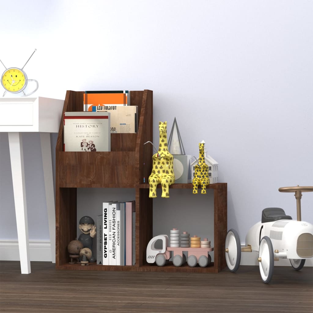 magasinholder til børn 71x30x78,5 cm konstrueret træ brunt eg