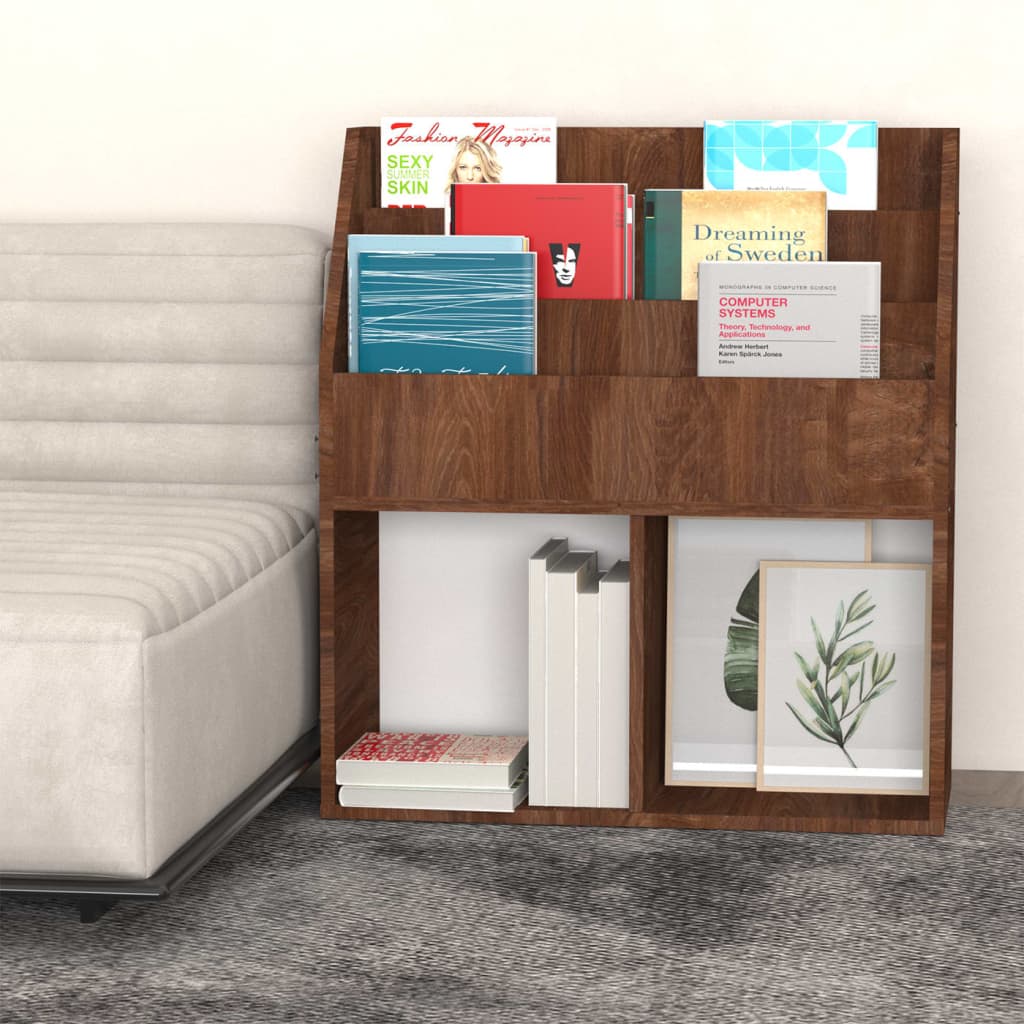 magasinholder til børn 71x30x78,5 cm konstrueret træ brunt eg