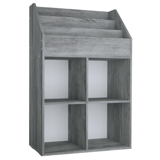 magasinreol til børn 71x30x114 cm konstrueret træ betongrå