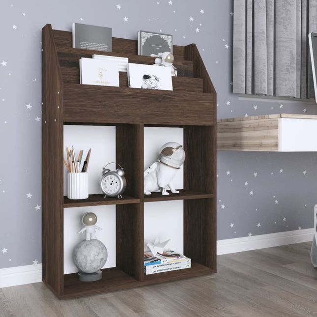 magasinreol til børn 71x30x114 cm konstrueret træ røget eg