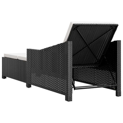 liggestol med cremefarvet hynde polyrattan sort