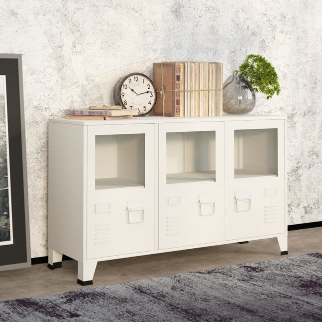skænk 105x35x62 cm metal og glas hvid