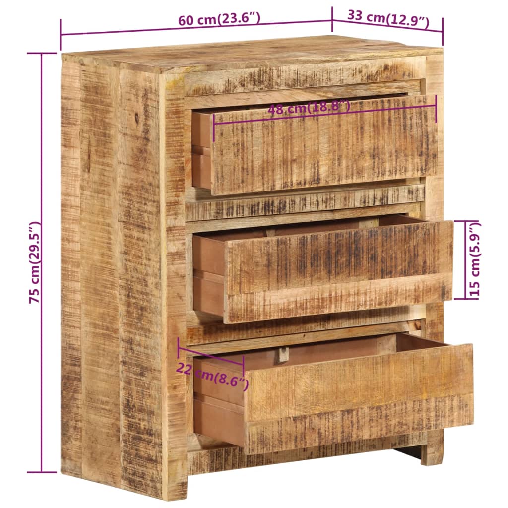 skuffeskab 60x33x75 cm massivt mangotræ