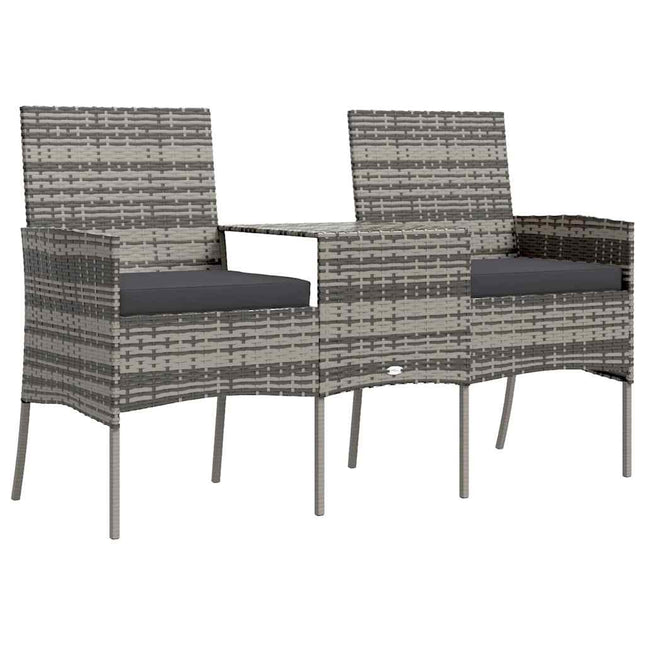 2-personers havestol med tebord polyrattan antracitgrå