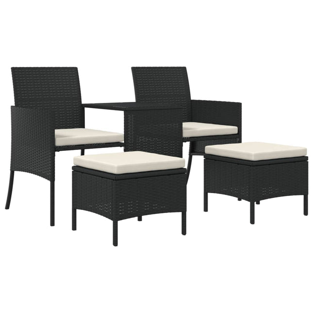 2-personers havesofa med bord og skamler polyrattan sort