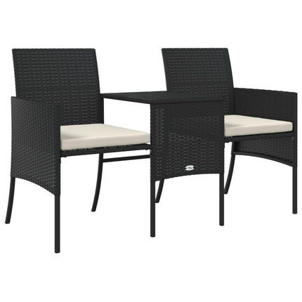 2-personers havesofa med bord og skamler polyrattan sort
